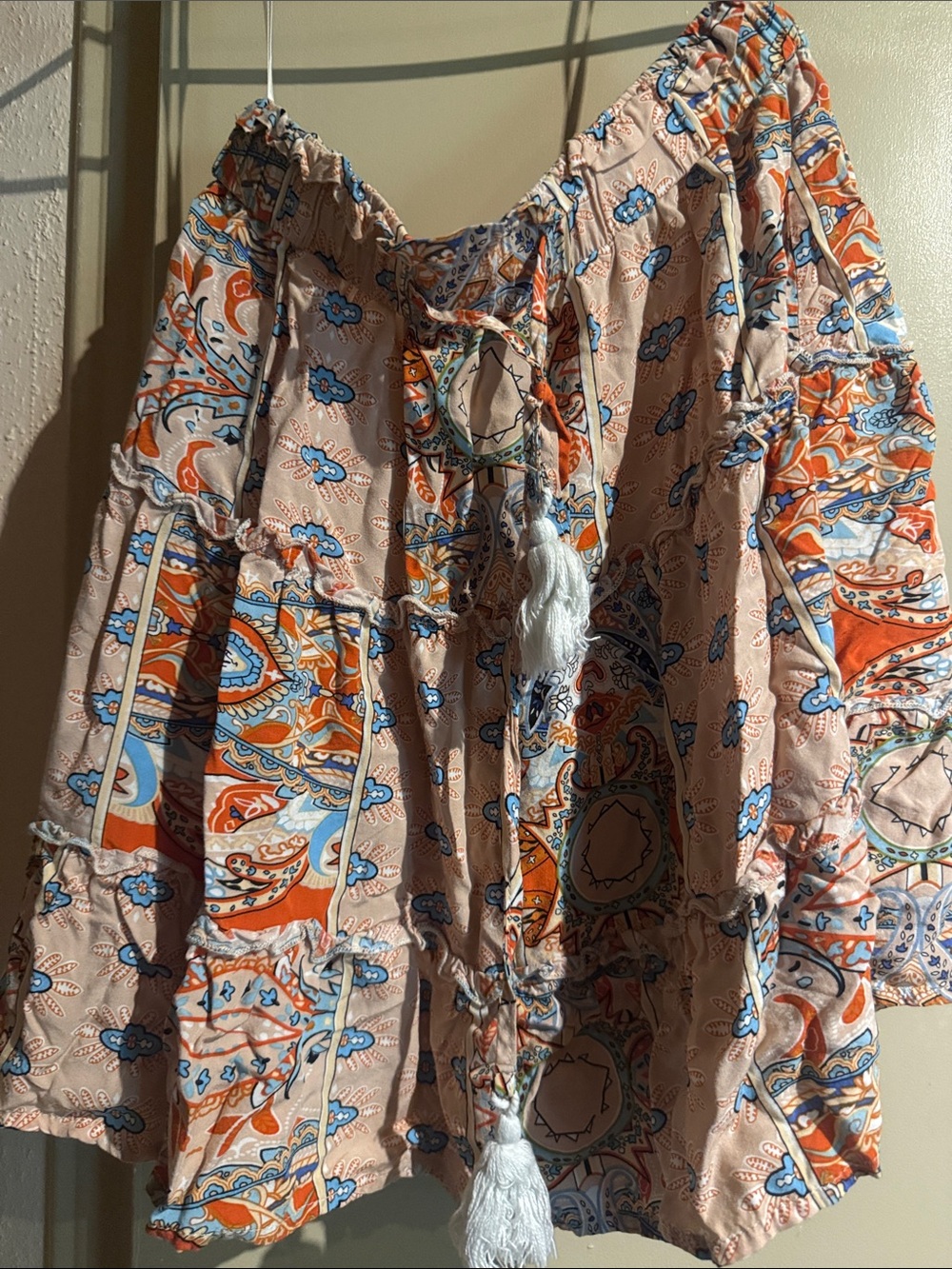 SHEIN Peach Paisley Mini Skirt with Blue & Orange Accents